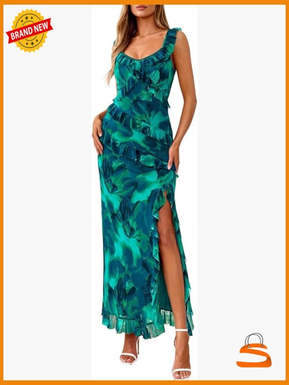 Sleeveless Spaghetti Strap Maxi Dress Bodycon Side Slit Summer Cocktail